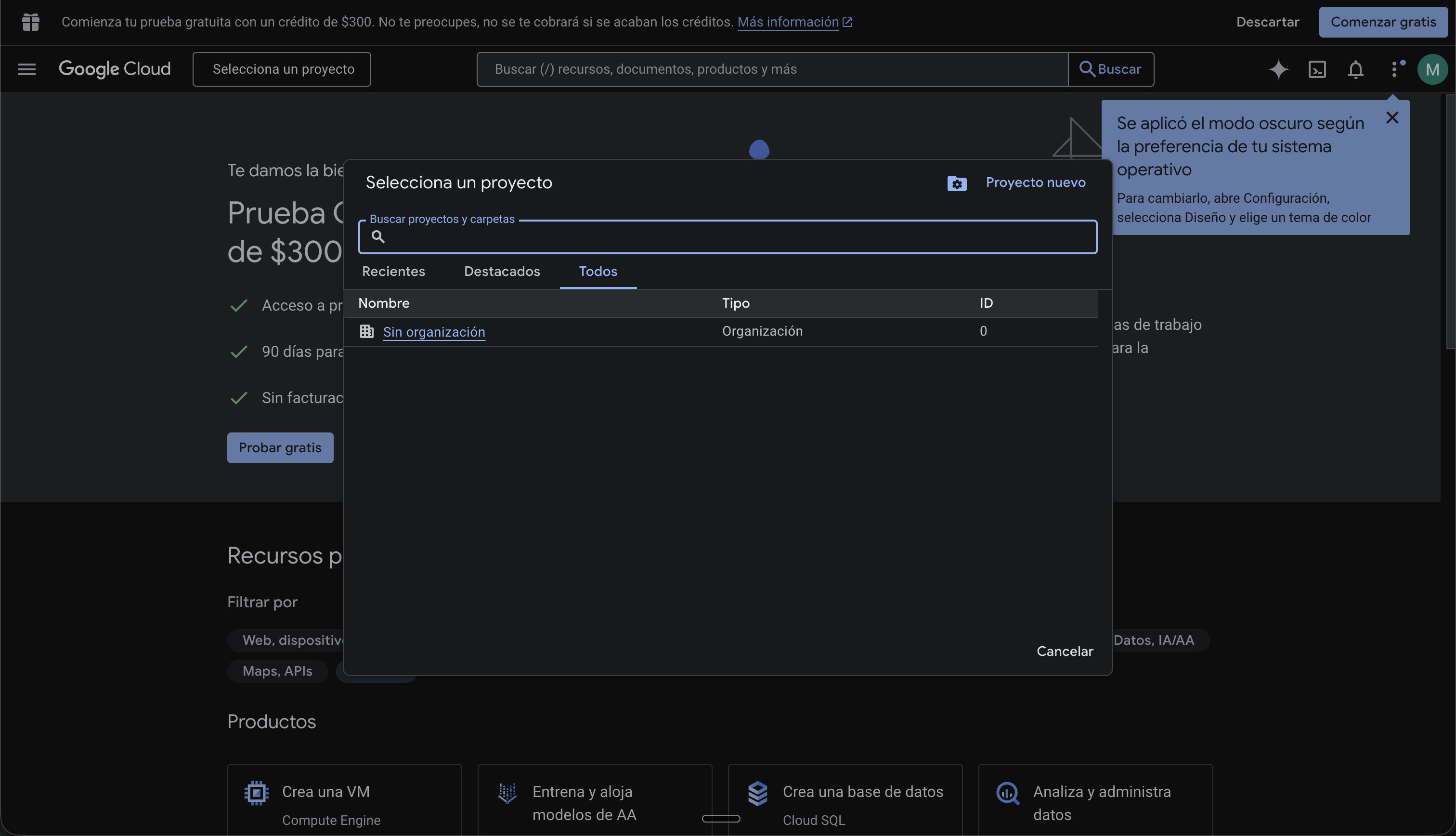 Seleccionar proyecto
